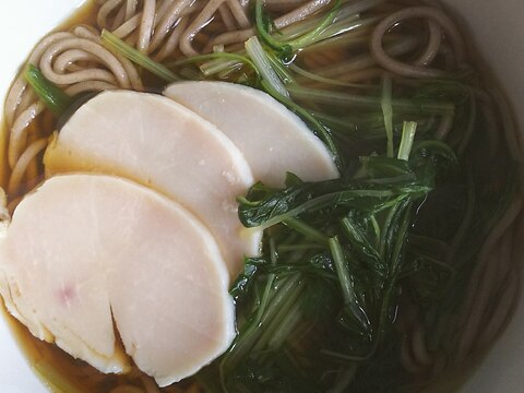 水菜と鶏ハムのお蕎麦